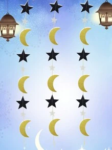 1pc 2M Star & Moon Paper Garland, Ramadan Moon & Star Hanging Decorations - Multicolor - View 5