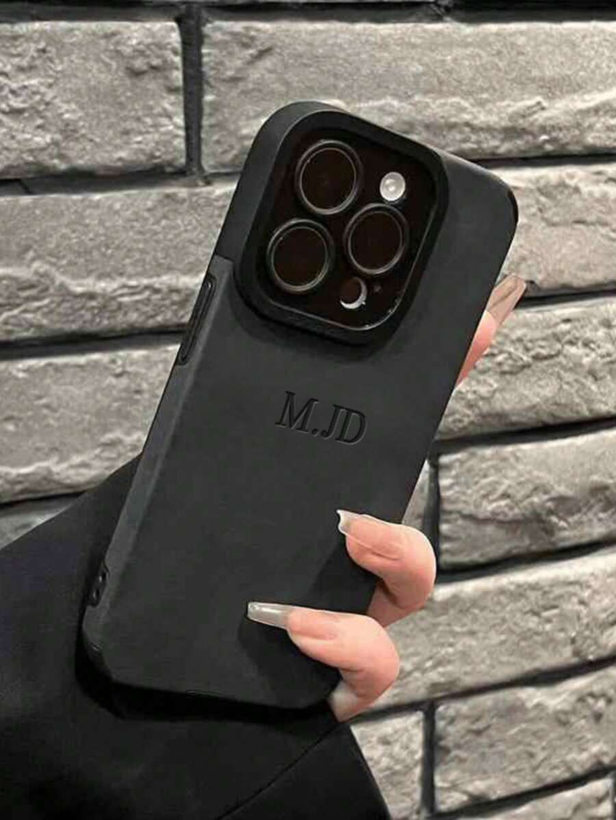 Ốp lưng điện thoại khắc tên cá nhân theo yêu cầu, tương thích với iPhone 11 12 13 14 15 16 17 Pro Max Plus 17 Air, chất liệu da PU mềm cao cấp Hàn Quốc, khắc 3D chữ cái, tên, chống sốc, chống va đập, quà tặng lễ hội cho người yêu, bạn bè, gia đình và chính bạn. - màu đen - Xem 1