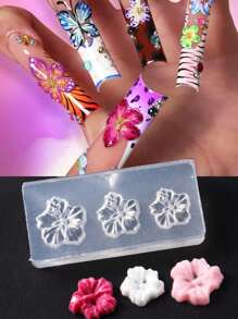 1 件花朵 3D 美甲模板硅胶雕刻模具芙蓉百合山茶花迷你浮雕模具浮雕模板 DIY 可重复使用美甲用品饰品装饰、美甲用品、美甲工具、美甲工具、返校、指甲、按压指甲用美甲工具 - 無色 - 查看 4