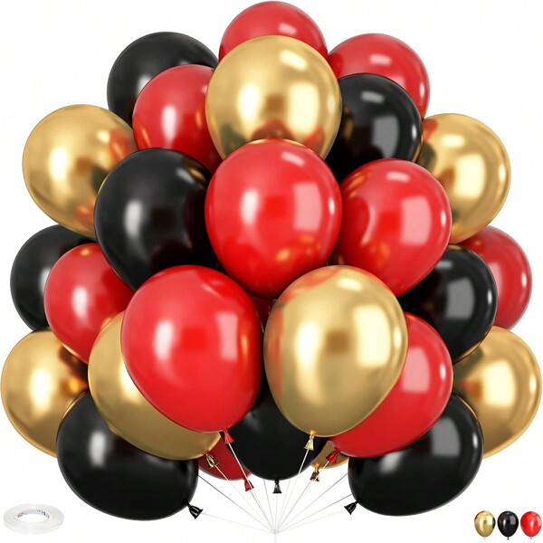 30pcs 10inch Black, Red & Gold Latex Balloon Set, Suitable For Birthday, Wedding, New Year, Valentine's Day, Engagement, Graduation Party Decoration, Indoor & Outdoor Decor
