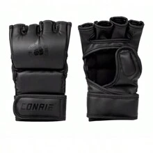 1 Pair Training MMA Gloves Fingerless MMA & Boxing Hand Protection Shock-Absorbing And Breathable Gloves - Black - View 3