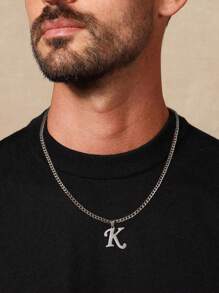 Initial Letter A-Z Stainless Steel Pendant Necklace, Suitable For Men And Women, Gold/Silver Plated Cuban Chain Initial Necklace, Male Jewelry Gift For Christmas, New Year Holiday