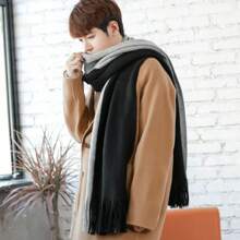Cachecol de caxemira masculino à prova de vento, cachecol longo de lã com borla, cor de emenda macia, lenço de pescoço de inverno