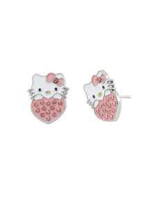 Sanrio Orecchini a forma di cuore in lega con strass a tema Hello Kitty, di stile fresco e dolce, regalo creativo di gioielli per amici, regalo di San Valentino