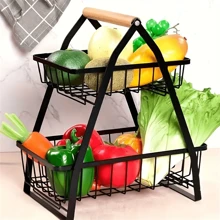 1 件装可折叠双层铁制厨房储物篮，适用于蔬菜和水果