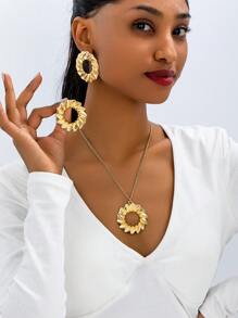 1 套波西米亚几何不对称玻璃水钻镶嵌大眼睛合金项链和耳环首饰套装女士 - 波西米亞首飾套裝 - 查看 8