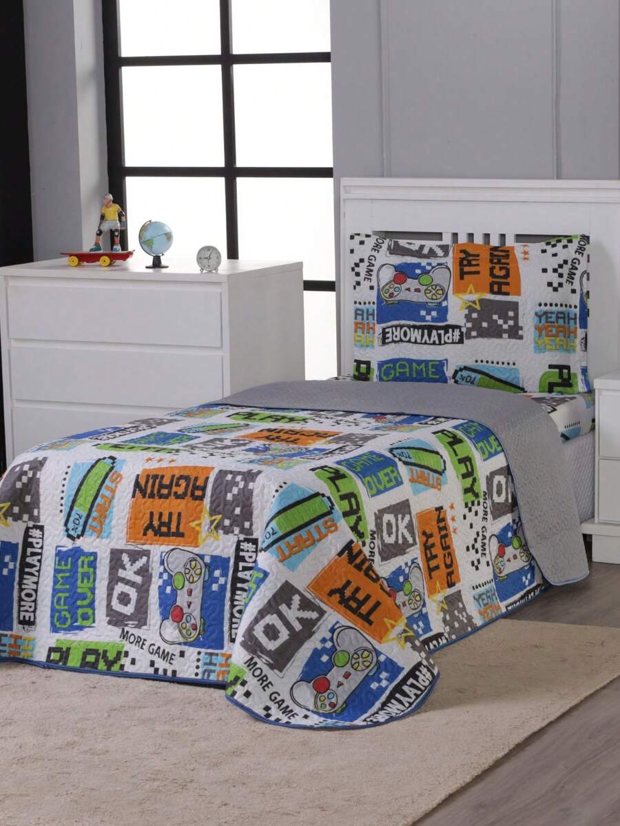 Single Bedspread Kit Double-Sided Boys' Print Bouti Kids - Trò chơi - Xem 1