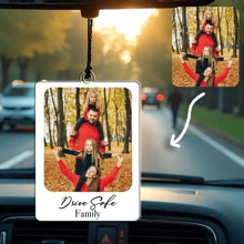 Customized Family Photo Car Palaroid Ornament, Custom Gift For Road Trips Travelers Cutout,Drive Keepsake For Love One Acrylic Ornament