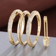 Anillo de moda, diseño multicapa, incrustado con circonita brillante, disponible en varios colores, adecuado para uso diario, accesorio ideal para fiestas - oro+blanco - Ver 18