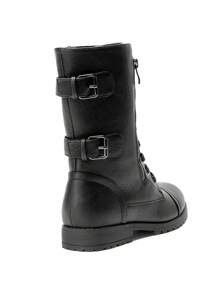 Women's Mid-Calf Combat Boots Round Toe Lace-Up Coin Pocket Outdoor Commuter Black Boots