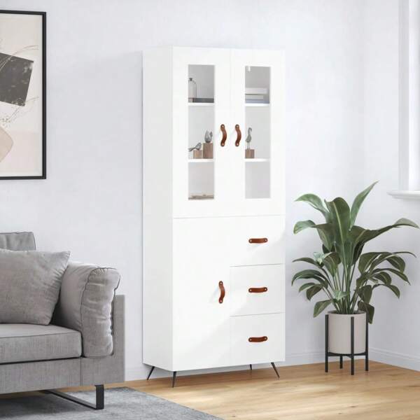 Elegantes Highboard aus weißem Holz, 69,80 cm, für stilvolle Aufbewahrung und Präsentation