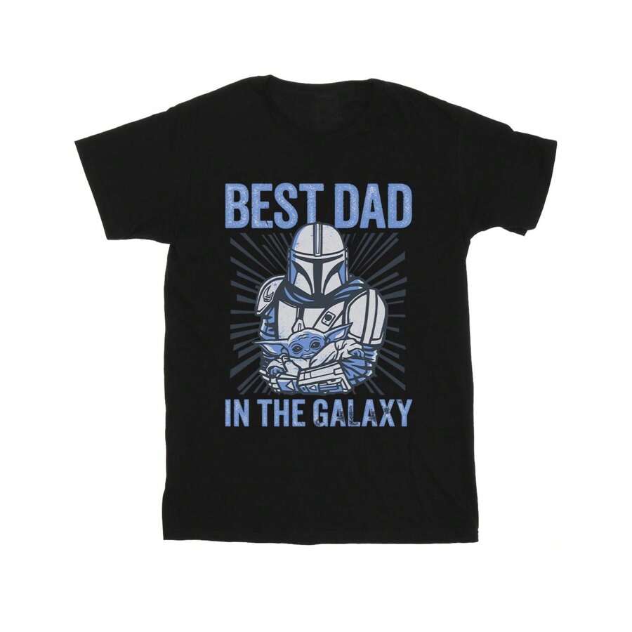 Disney Mens Mandalorian Best Dad Galaxy TShirt (Black) - 153gsm 100% Cotton - Black - View 1