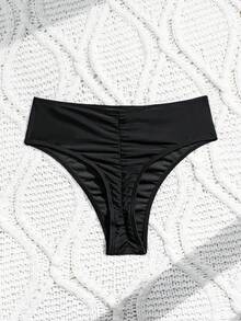 新款夏季女士褶皱高腰短裤，性感沙滩度假泳装 - 黑色 - 查看 6