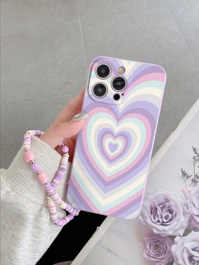 1 个紫色 TPU 彩绘心形图案防震全保护手机壳和 1 个紫色和粉色心形软粘土腕带，兼容 /配套手机壳/趣味手机壳/Android 手机/OPPO/Galaxy A51 4G/Galaxy A52/A52s 5G/Galaxy S23 Ultra/Galaxy A13 4G/Galaxy A12/Galaxy S22 Ultra/OPPO A54/Galaxy A54/Apple 16 Pro Max/Galaxy A04E/Galaxy A05S/Galaxy A34/Galaxy S24 Ultra 5G/Redmi Note 13/Galaxy A14/Galaxy A32 4G 防水防摔防刮