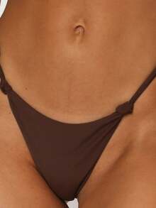 Sexy Solid Color Nylon Double-Sided High Waist Bikini Set, For Summer Beach Vacation - Brown - View 4