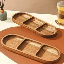 1pc Multifunctional Wooden Tray/Display Platter, Suitable For Restaurant, Kitchen, Easy To Clean, Outdoor Picnic, Snack, Divided Platter, Bread Tray, Friends Party, Home Decor And Kitchen Use, Can Contact With Cooked Food, Vegetable, Fish And Meat