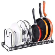 Living And Home Expandable Pot Pan Organizer Rack With 10 Adjustable Compartments,Pot Lid Organizer Holder,Pan Organizer Rack,Kitchen Storage Shelf Organizer For Cabinet Countertop Cupboard