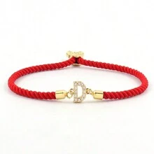 1件时尚创意铜镶嵌锆石字母DIY手链饰品，时尚精致，可调节，26个A-Z字母吊坠，节日礼物，适合日常佩戴