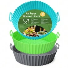 3 件空气炸锅硅胶内衬、8 英寸空气炸锅内衬、空气炸锅烤盘、专用烧烤盘、硅胶空气炸锅篮内衬、可重复使用的空气炸锅锅烤箱内衬烤盘、空气炸锅硅胶垫配件厨房