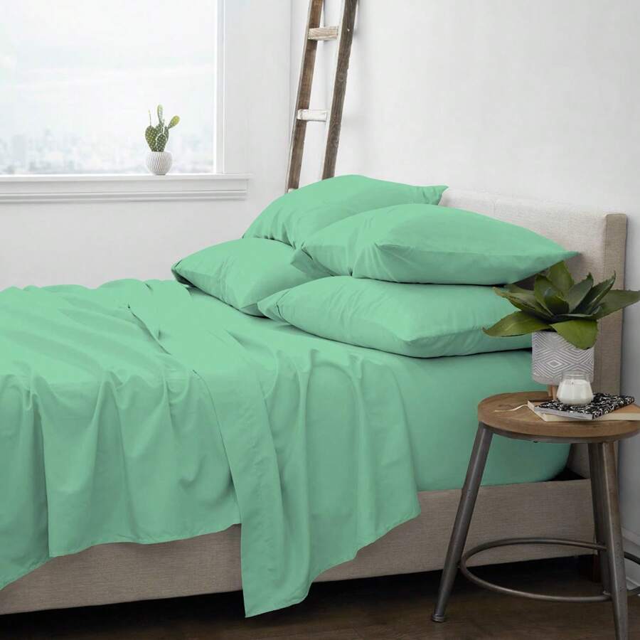 6-Piece Ultra Soft Cooling Bamboo Bed Sheet Set With Deep Pockets - 綠松石 - 查看 1