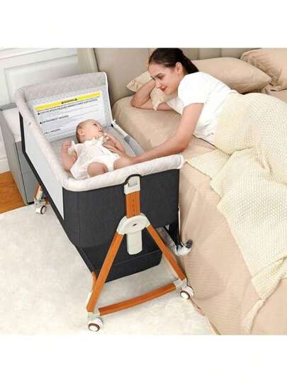 3-In-1 Baby Bassinet & Bedside Sleeper With Wheels,Baby Cradle, Crib, Bedside Bed For Babies,For Infants And Newborns, Featuring A Mosquito Net, Mosquito Prevention ,6 Adjustable Height Settings And Easy Folding Design,Baby Need,Baby Stuff,New Mother