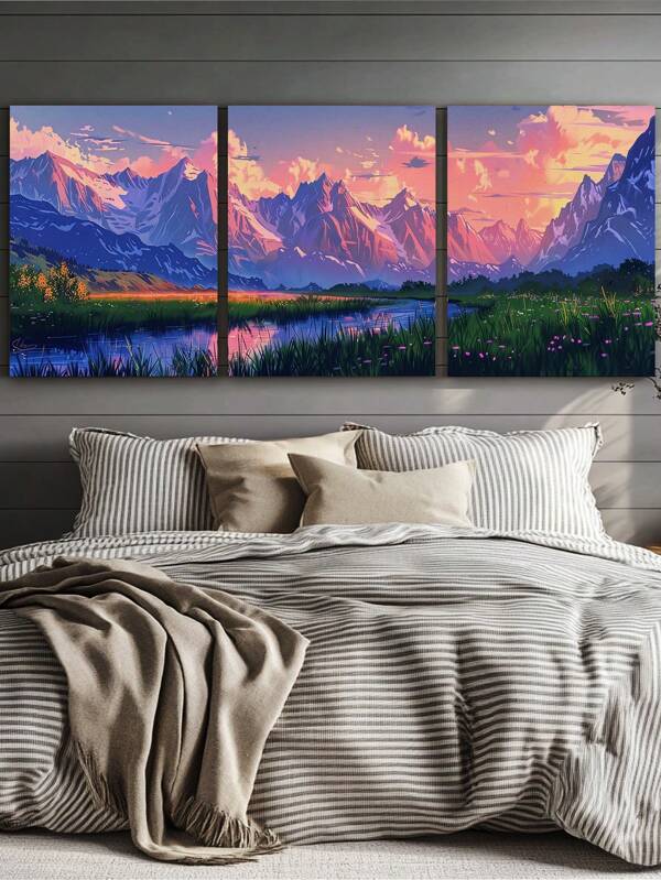 3 pezzi Bellissimi paesaggi al tramonto, stampe su tela, poster, opere d'arte da parete senza cornice, ideali come regali per decorare pareti, camere da letto, uffici, cucine e bagni, adatti per interni ed esterni