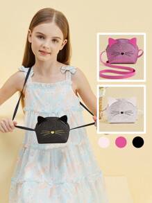 1pc Kids Glitter Sparkly Kitten Cute Cartoon Mini Shoulder Crossbody Bag Coin Purse, Suitable For Daily Use, Birthday Gift, Matching Outfit - A - View 1