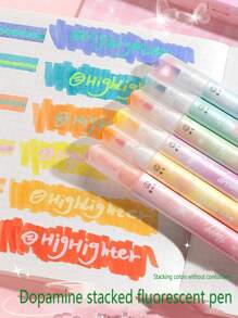 6 piezas Marcadores resaltadores de neón de doble punta, estilo INS lindo y de moda, marcadores de gran capacidad, bolígrafos para subrayado de colores en tonos pastel para tomar notas