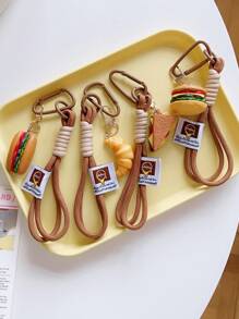 迷你仿制食品钥匙扣 手工 PVC 仿真羊角面包钥匙链 可爱钥匙圈吊坠 三明治热狗汉堡仿真吊坠钥匙链 钥匙圈吊坠汉堡手工饰品 可挂在包包钥匙上 女士新奇钥匙扣配件，芝士汉堡汽车钥匙扣 - 彩色 - 查看 3