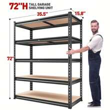 [Heavy Duty | Metal] Heavy Duty 5 Tier Metal Shelving Units | 2000LBS Garage Shelving Storage Shelves 72"H X35.5"W X 15.8"D | Adjustable Metal Shelving Unit For Garage Shelves Utility Rack Shelf For Basement Pantry Closet Shelves, Black, Utility Shelves - 黑色 - 查看 6