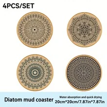 Bohemian Printed Absorbent Linen Coaster, Decoration And Placemat For Home, Office, Or Outdoor Gathering - Multicolor 4PCS/set - View 1