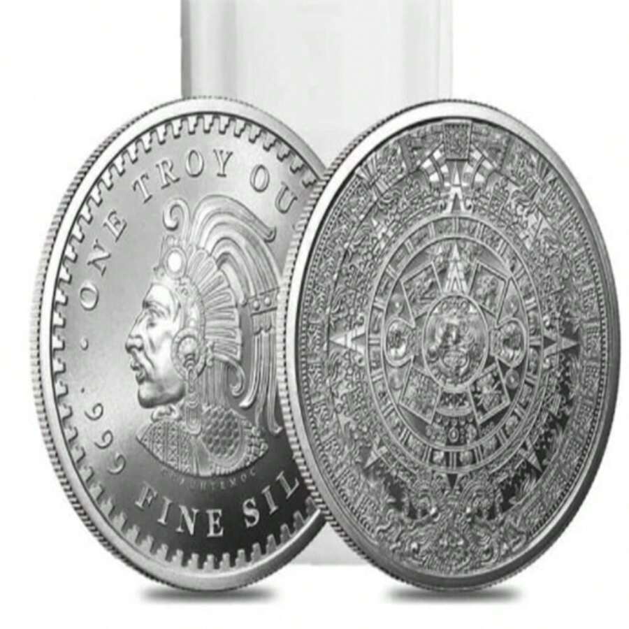 Moneda conmemorativa bañada en plata maya azteca americana - Plateado - Ver 1