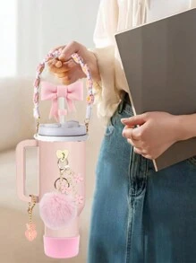 1 pieza / Set de 8 accesorios para tazas, adecuado para tumblers de 30oz y 40oz: Bota de silicona, tapa con sorbete simple de 10mm, colgante con flor para volver al colegio, colgante con lazo y cadena de metal ajustable, fundas reutilizables para sorbete, tapas anti-polvo para sorbete, funda protectora antideslizante para vasos de vidrio con asa, colgante de pompón rosa, cordón para la muñeca con margarita linda, decoración de mariposa rosa linda, regalo para vacaciones, regalo del día de San Valentín.