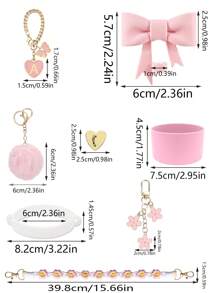 1 pieza / Set de 8 accesorios para tazas, adecuado para tumblers de 30oz y 40oz: Bota de silicona, tapa con sorbete simple de 10mm, colgante con flor para volver al colegio, colgante con lazo y cadena de metal ajustable, fundas reutilizables para sorbete, tapas anti-polvo para sorbete, funda protectora antideslizante para vasos de vidrio con asa, colgante de pompón rosa, cordón para la muñeca con margarita linda, decoración de mariposa rosa linda, regalo para vacaciones, regalo del día de San Valentín.