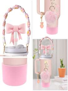 1 pieza / Set de 8 accesorios para tazas, adecuado para tumblers de 30oz y 40oz: Bota de silicona, tapa con sorbete simple de 10mm, colgante con flor para volver al colegio, colgante con lazo y cadena de metal ajustable, fundas reutilizables para sorbete, tapas anti-polvo para sorbete, funda protectora antideslizante para vasos de vidrio con asa, colgante de pompón rosa, cordón para la muñeca con margarita linda, decoración de mariposa rosa linda, regalo para vacaciones, regalo del día de San Valentín.