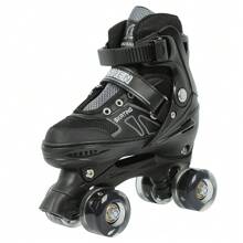 Roller Skates, Size S/M, 4 Wheels, Adjustable Size, Non-Flashing PVC Wheels, Skates For Beginners - 黑色 - 查看 1