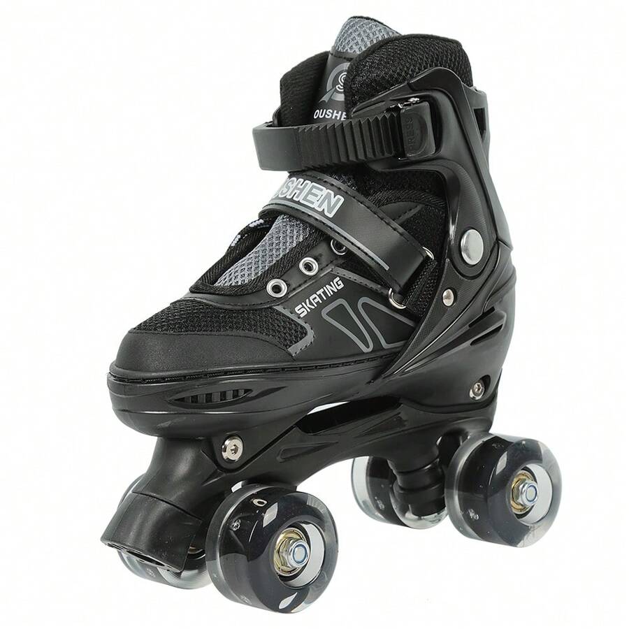 Roller Skates, Size S/M, 4 Wheels, Adjustable Size, Non-Flashing PVC Wheels, Skates For Beginners - 黑色 - 查看 1