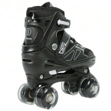 Roller Skates, Size S/M, 4 Wheels, Adjustable Size, Non-Flashing PVC Wheels, Skates For Beginners - 黑色 - 查看 5