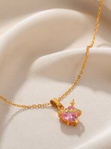 1 pièce Collier Cœur Immaculé de Marie Délicat Pendentif en Forme de Cœur Rose en Zirconium Chaîne en Acier Inoxydable Bijoux Catholiques Accessoires Mode pour la Saint-Valentin