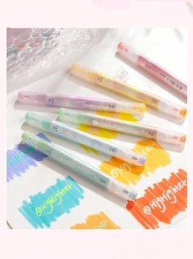 6 piezas Marcadores resaltadores de neón de doble punta, estilo INS lindo y de moda, marcadores de gran capacidad, bolígrafos para subrayado de colores en tonos pastel para tomar notas