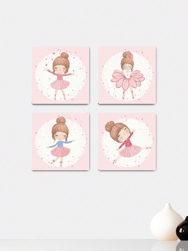 Kit 4 Quadros Decorativos Bailarinas Balé Ballet Infantil Bebe Baby Quarto Menina Placas - 0084ktpl4