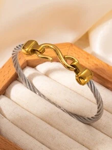 1 件时尚不锈钢 18K 镀金女士混合金属袖口手镯 - 扭曲可堆叠，适合日常和特殊场合，理想的礼物