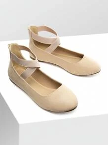Women Flats Shoes Elastic Crossover Ankle Straps Ultra Soft Comfortable Dress Casual Elegant Style Party Dancing Ballet Flats - 裸色 - 查看 4