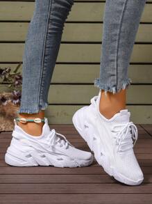 Damskie oddychające tenisówki z siateczki, niskie, blokujące kolory buty codzienne, wygodne buty sportowe do biegania - Biały - Zobacz 6