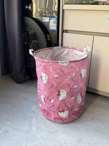 Sanrio 1pc Hello Kitty Nordic Style Linen Fabric Laundry Basket, Large Capacity Bathroom Dirty Clothes Storage Hamper, Foldable & Waterprooflaundry Hamper,Washing Basketbathroom Organizer,Basket,Storage Basket,Foldable Laundry Basket