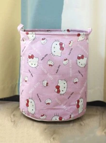 Sanrio 1pc Hello Kitty Nordic Style Linen Fabric Laundry Basket, Large Capacity Bathroom Dirty Clothes Storage Hamper, Foldable & Waterprooflaundry Hamper,Washing Basketbathroom Organizer,Basket,Storage Basket,Foldable Laundry Basket