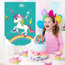 Juego de fiesta de cumpleaños para niños "Pega el cuerno al unicornio", póster del juego con pegatinas de cuernos para el juego "Pega la cola", juego de fiesta de unicornio para niños, suministros para fiestas, decoraciones para paredes y habitaciones, póster del juego de las pegatinas del cuerno del unicornio con máscara para los ojos, regalo de cumpleaños - Ver 4