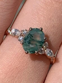 1pc Rose Gold Asymmetrical Mossy Women's Ring, Engagament/Wedding Ring, Synthetic Cubic Zirconia Stone, Anniversary/Christmas/Valentine's Day Gift For Her, Jewelry Ring,Mom,Mother,Mother's Day,Gift