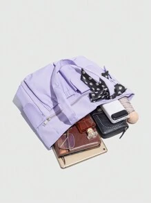 Multi-Pocket Solid Color Large Capacity Tote Bag, Simple And Lightweight, Fits Laptop , Purple - Purple - View 6