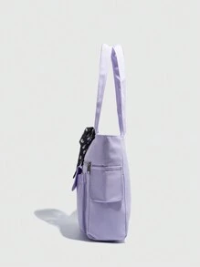 Multi-Pocket Solid Color Large Capacity Tote Bag, Simple And Lightweight, Fits Laptop , Purple - Purple - View 8